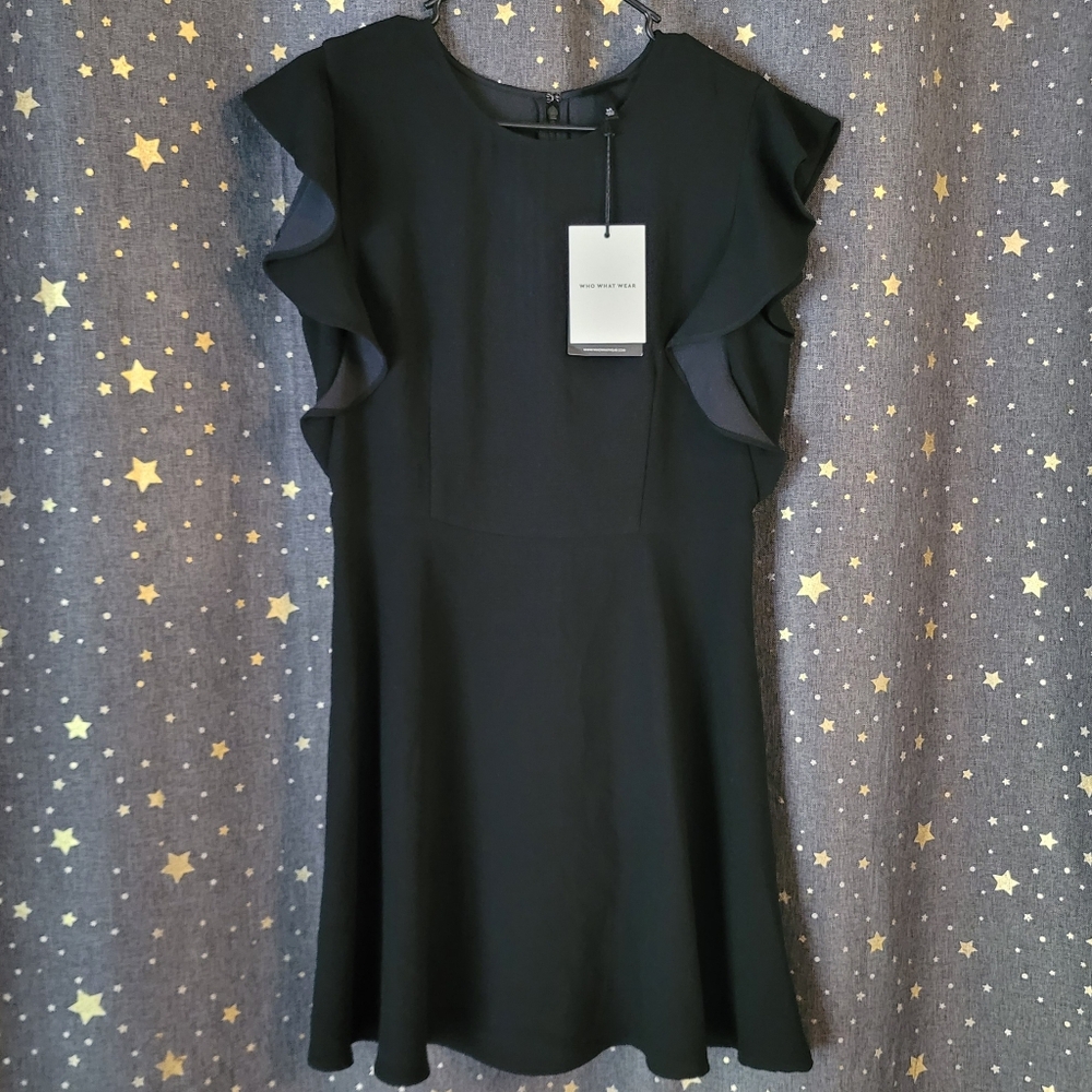 Who What Wear | Black Dress With Ruffles Medium